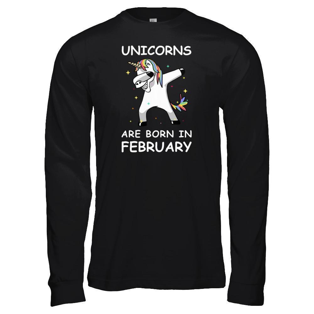 Unicorns Are Born In February Cute Dabbing-T-Shirt & Tank Top-Long Sleeve T-Shirt-Black