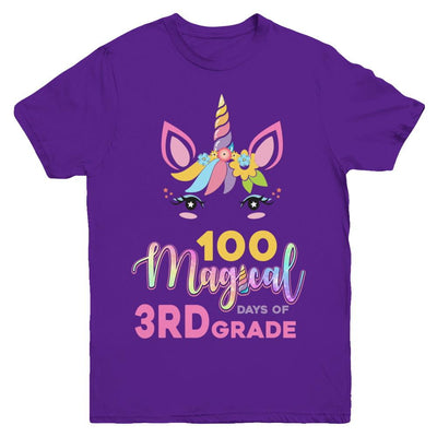 100 Magical Days Of 3Rd Grade School Unicorn Girl Gift Youth-Youth Shirt-Youth T-Shirt-Purple