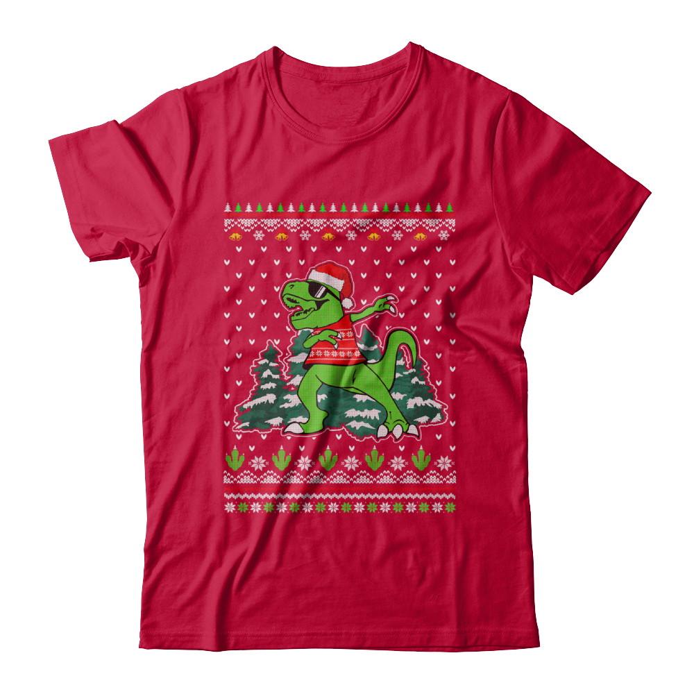 Funny Dab Dabbing Dinosaur Ugly Christmas Sweater Xmas-T-Shirt & Sweatshirt-Classic T-Shirt-Red