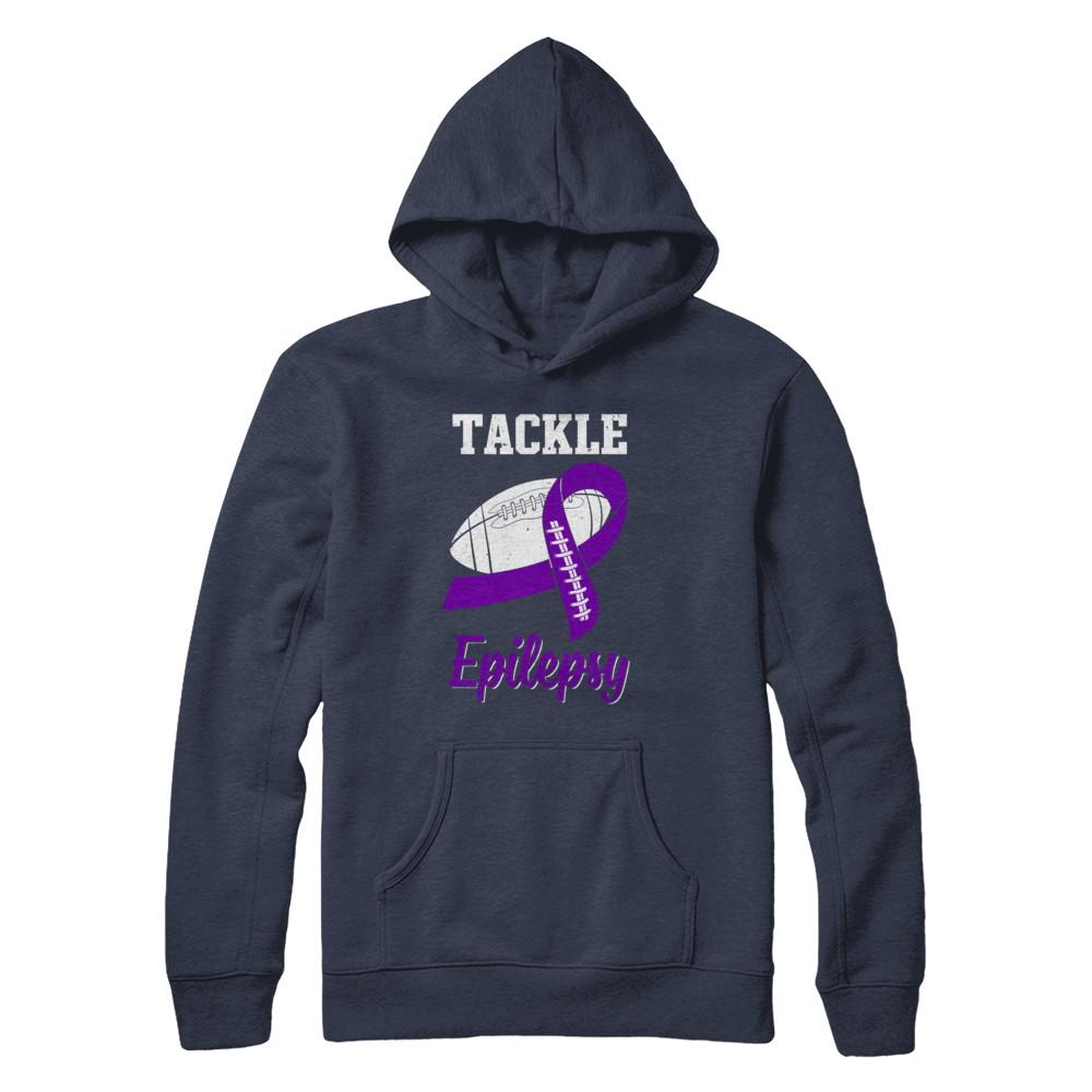 Football Survivor Tackle Purple Epilepsy Awareness-T-Shirt & Hoodie-Pullover Hoodie-Navy