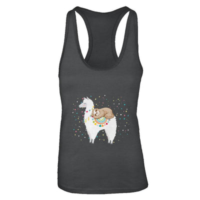 Funny Sloth Riding Llama Lover-T-Shirt & Tank Top-Women's Ideal Racerback Tank-Black