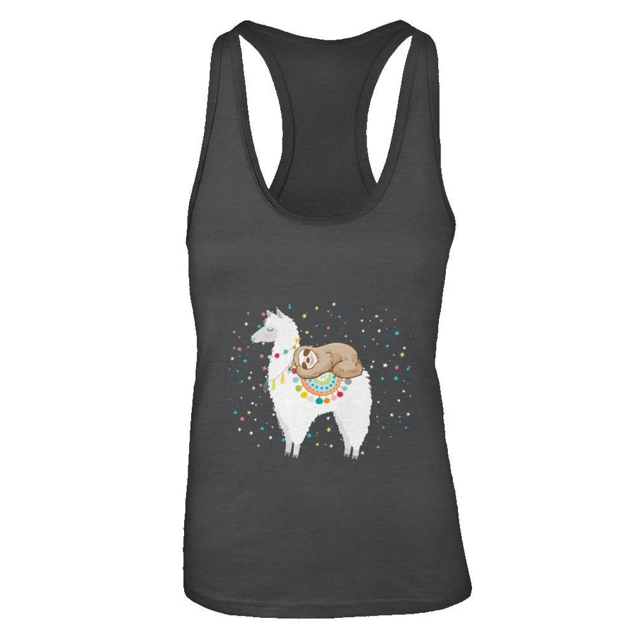 Funny Sloth Riding Llama Lover-T-Shirt & Tank Top-Women's Ideal Racerback Tank-Black