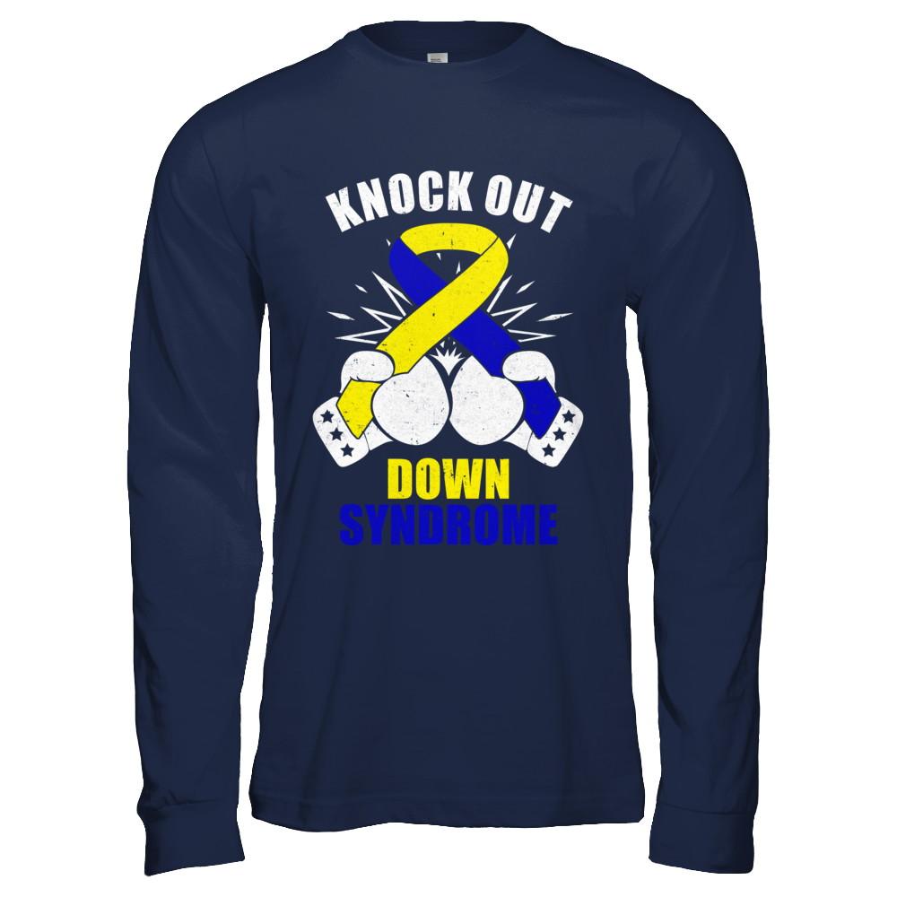 Boxing knock out Down Syndrome Awareness Support-T-Shirt & Hoodie-Long Sleeve T-Shirt-Navy