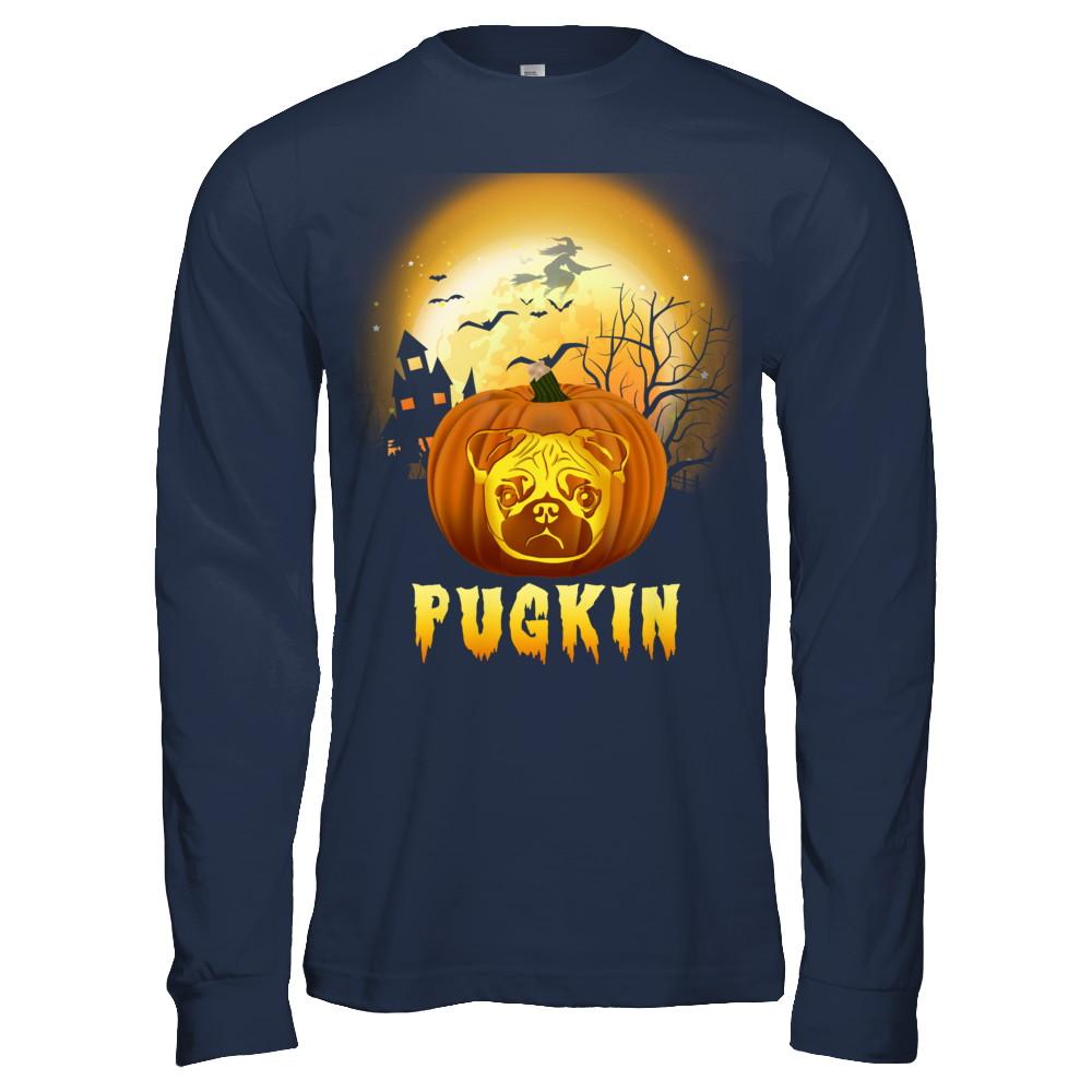 Halloween Pugkin Funny Pumpkin Pug-T-Shirt & Hoodie-Long Sleeve T-Shirt-Navy