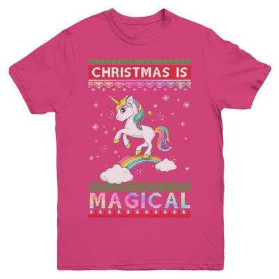 Christmas Is Magical Unicorn Ugly Christmas Sweater Youth-Youth Shirt-Youth T-Shirt-Heliconia