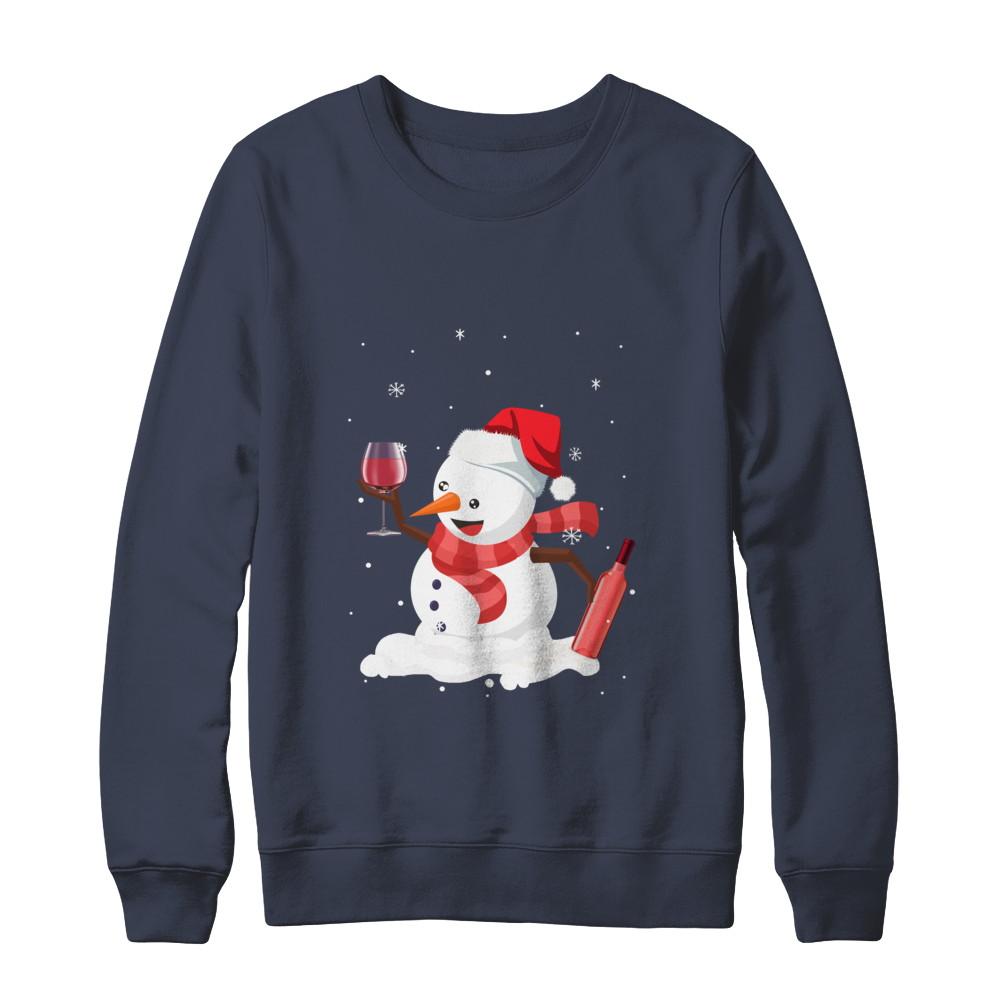 Snowman Wine Drinking Wine Lovers Christmas Gift-T-Shirt & Sweatshirt-Crewneck Sweatshirt-Navy