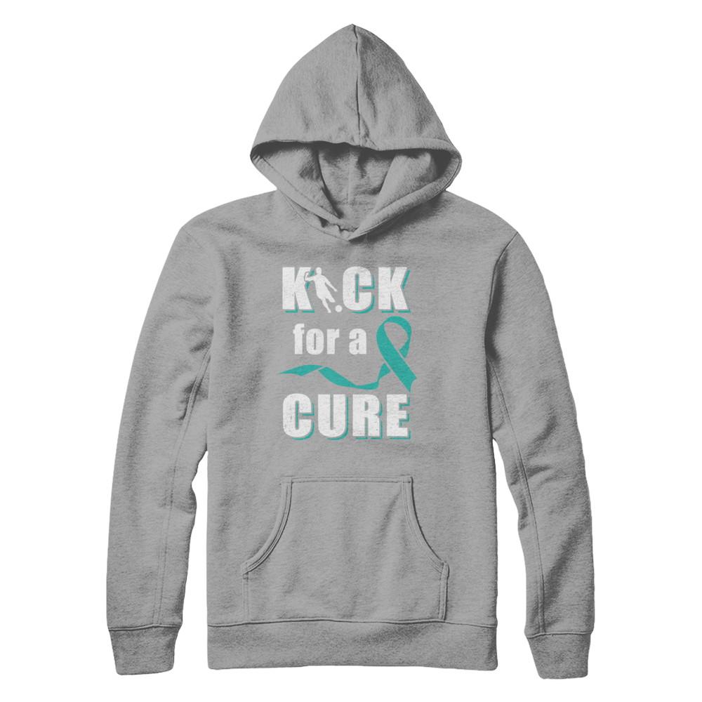 Kick For A Cure Soccer Teal Ovarian Cancer Awareness-T-Shirt & Hoodie-Pullover Hoodie-Light Steel