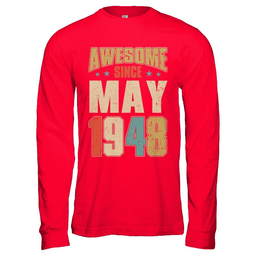 Vintage Retro Awesome Since May 1948 73th Birthday-T-Shirt & Hoodie-Long Sleeve T-Shirt-Red