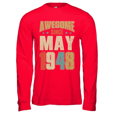 Vintage Retro Awesome Since May 1948 73th Birthday-T-Shirt & Hoodie-Long Sleeve T-Shirt-Red