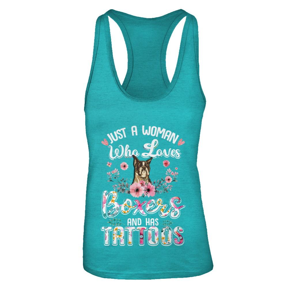 Just A Woman Who Loves Boxers And Has Tattoos-T-Shirt & Tank Top-Women's Ideal Racerback Tank-Tahiti Blue