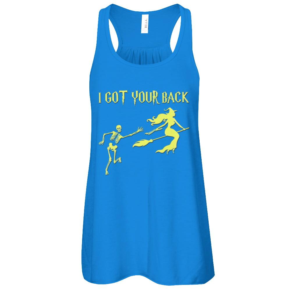 Funny Witch Skeleton Halloween I Got Your Back-T-Shirt & Tank Top-Women's Flowy Racerback Tank-True Royal