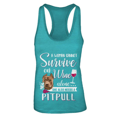 A Woman Can't Survive On Wine Alone Pit bull Dog-T-Shirt & Tank Top-Women's Ideal Racerback Tank-Tahiti Blue