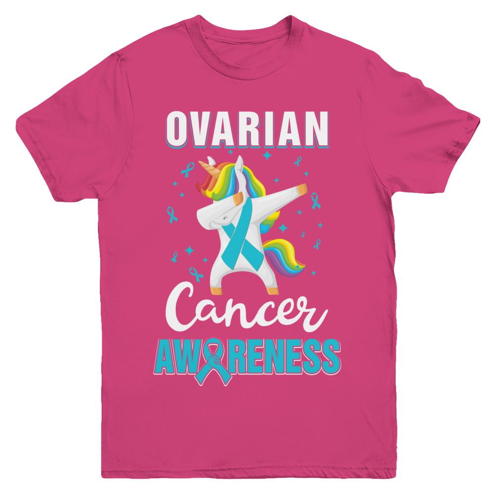 Inspirational Ovarian Cancer Awareness Unicorn Support Youth-Youth Shirt-Youth T-Shirt-Heliconia