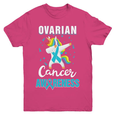 Inspirational Ovarian Cancer Awareness Unicorn Support Youth-Youth Shirt-Youth T-Shirt-Heliconia