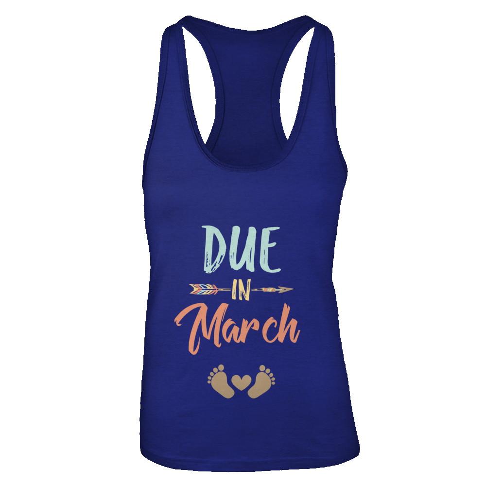 Due Date March 2021 Announcement Mommy Bump Pregnancy-T-Shirt & Tank Top-Women's Ideal Racerback Tank-Royal