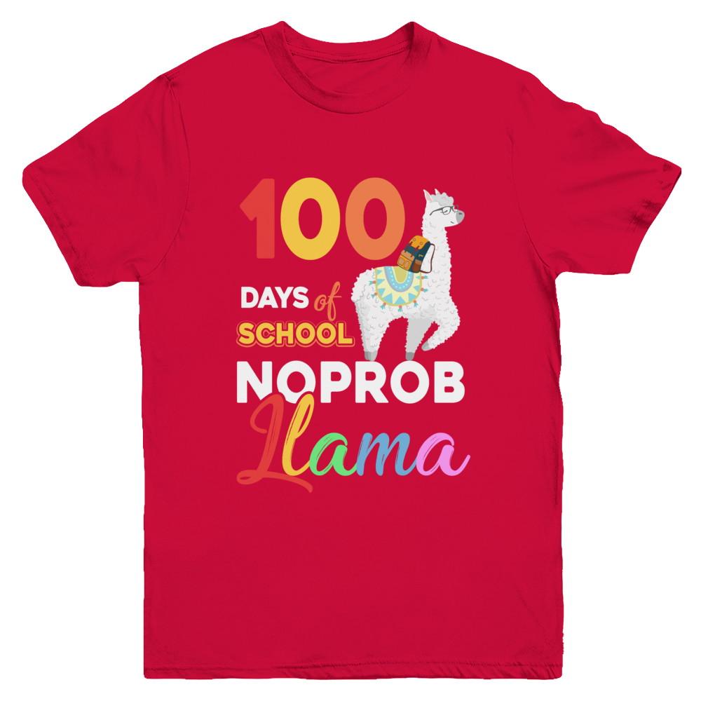 100 Days Of School Shirt Cute No Probllama Llama Youth-Youth Shirt-Youth T-Shirt-Red