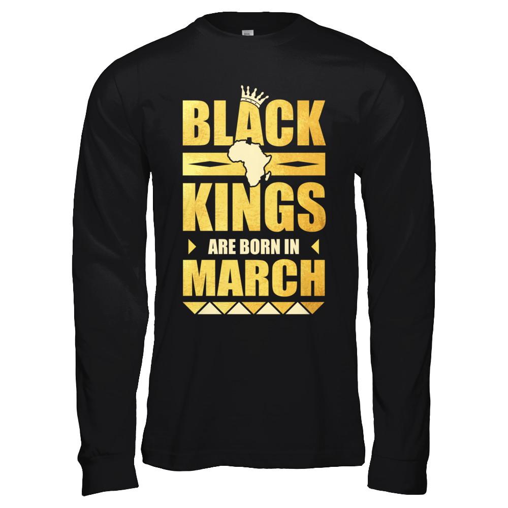 Black Kings Are Born In March Birthday-T-Shirt & Hoodie-Long Sleeve T-Shirt-Black