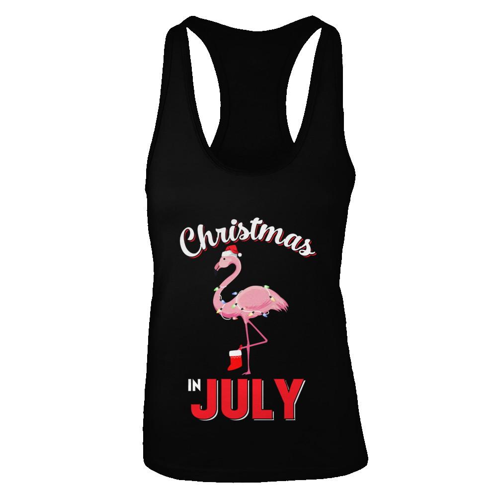 Funny Party X-Mas Flamingo Christmas In July-T-Shirt & Tank Top-Women's Ideal Racerback Tank-Black