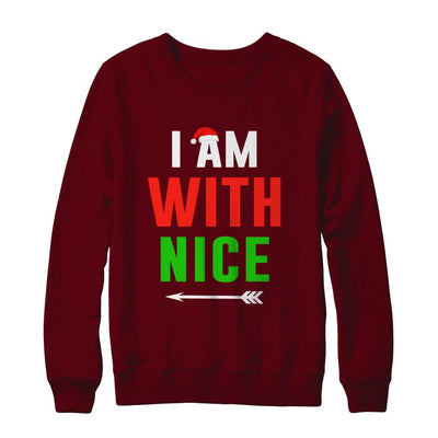 I'm With Nice Matching Christmas Couple Pajamas-T-Shirt & Sweatshirt-Crewneck Sweatshirt-Maroon
