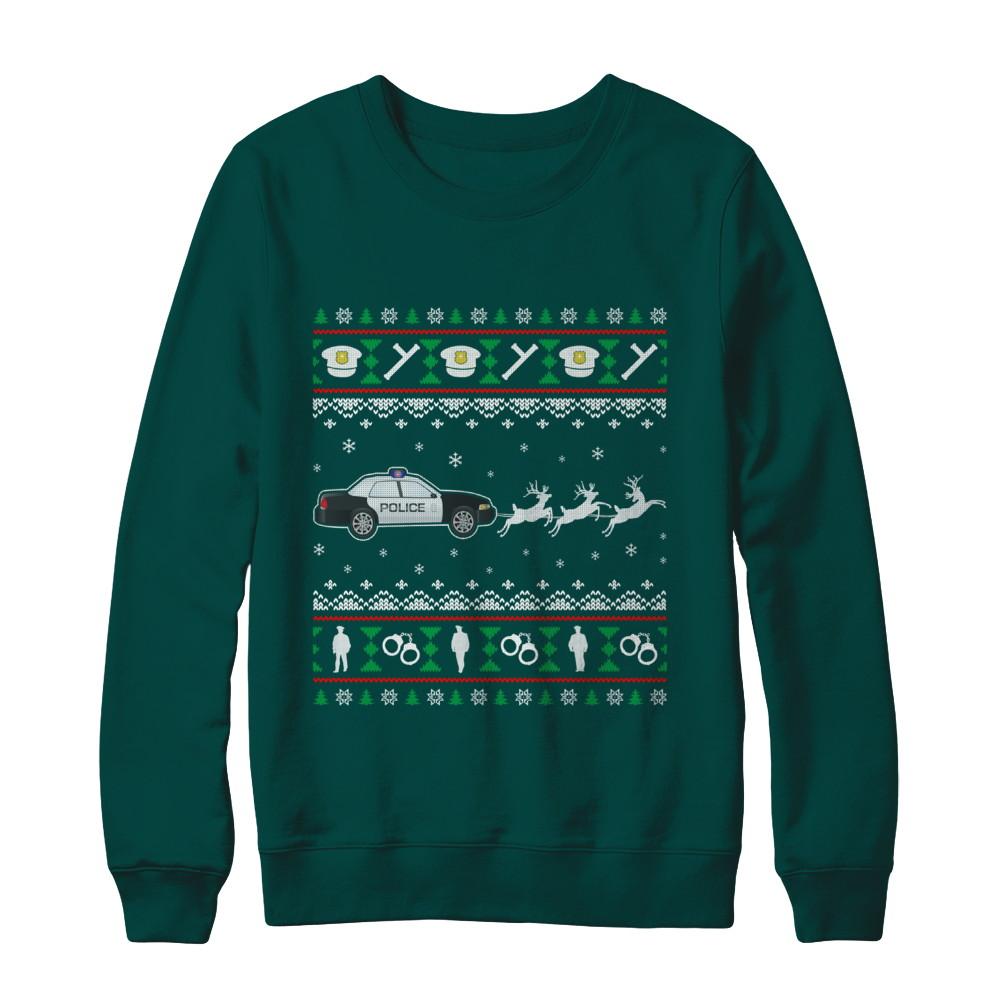 Merry Christmas Police Officer Ugly Sweater Gift-T-Shirt & Sweatshirt-Crewneck Sweatshirt-Deep Forest
