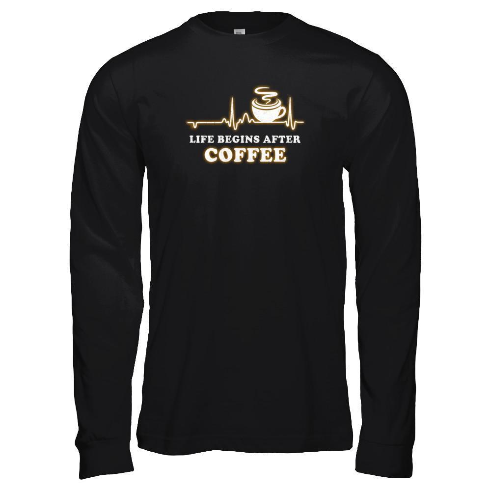 Life Begins After Coffee Heartbeat-T-Shirt & Tank Top-Long Sleeve T-Shirt-Black