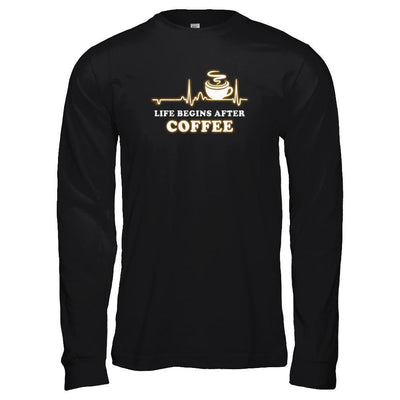 Life Begins After Coffee Heartbeat-T-Shirt & Tank Top-Long Sleeve T-Shirt-Black