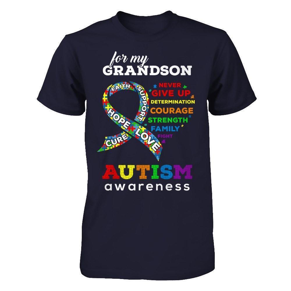 Autism Awareness For My Grandson Love Hope Faith Cure Support-T-Shirt & Hoodie-Premium T-Shirt-Midnight Navy