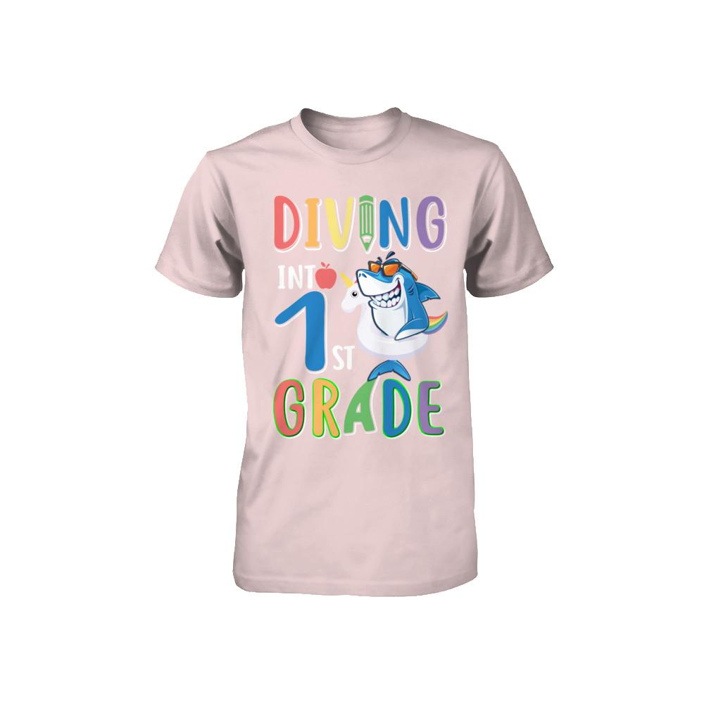 Diving Into 1st Grade Back To School Shark Youth-Youth Shirt-Toddler T-Shirt-Pink
