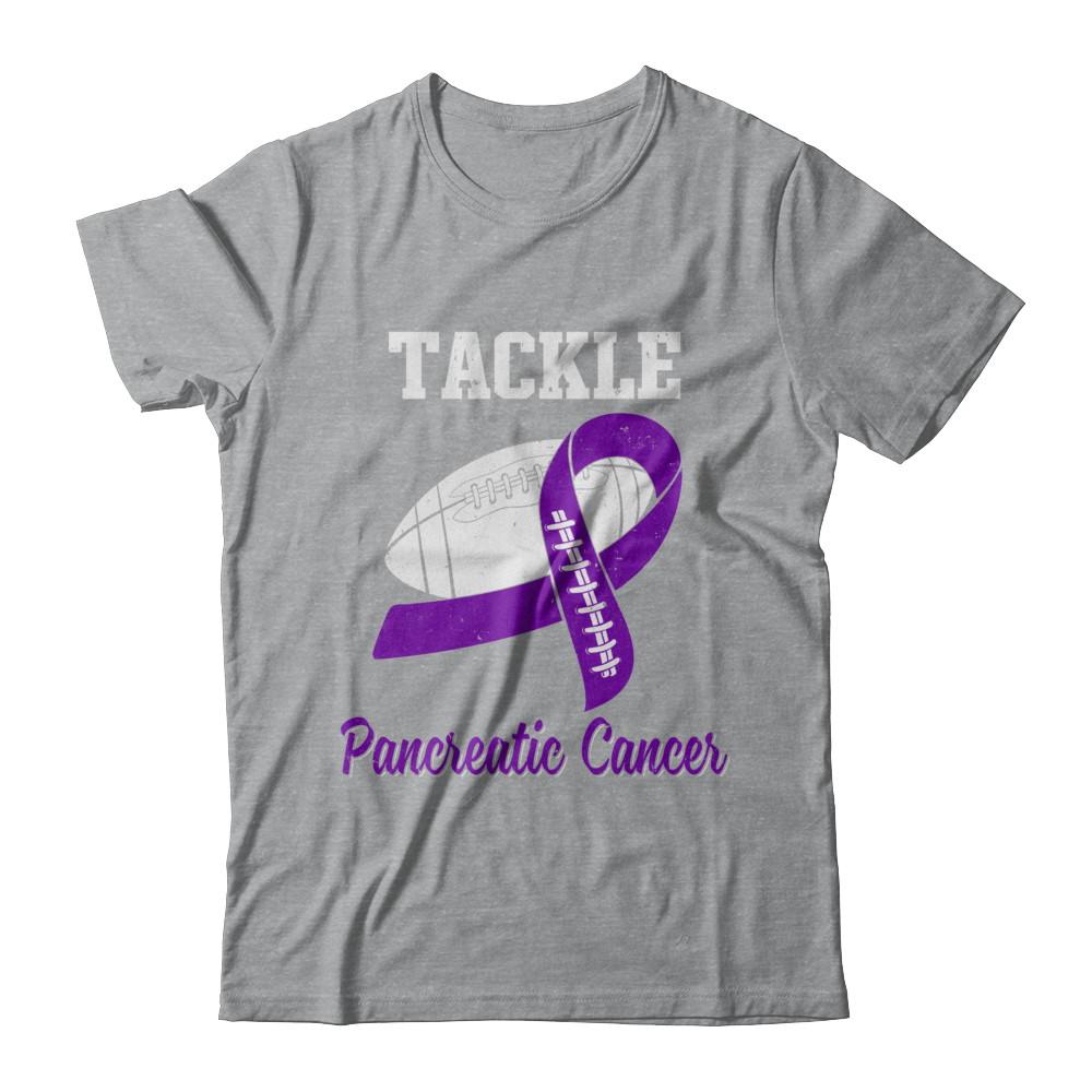 Football Survivor Tackle Purple Pancreatic Cancer Awareness-T-Shirt & Hoodie-Classic T-Shirt-Sport Grey