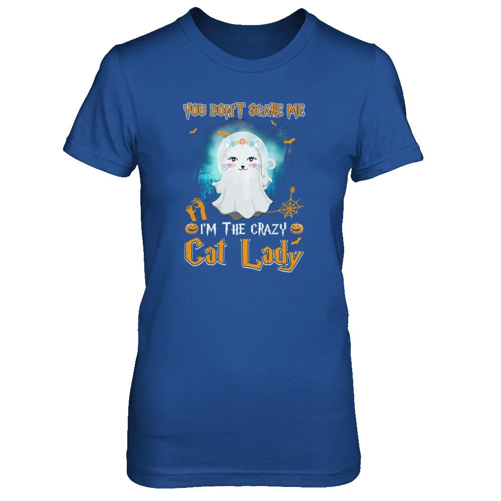 You Don't Scare Me I'm A Crazy Cat Lady Ghost Halloween-T-Shirt & Tank Top-Women's T-Shirt-Royal