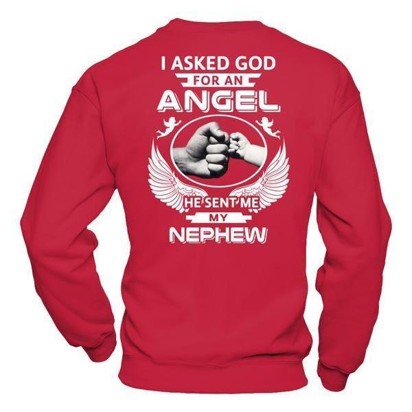 I Asked God For An Angel He Sent Me My Nephew-T-Shirt & Hoodie-Crewneck Sweatshirt-Red