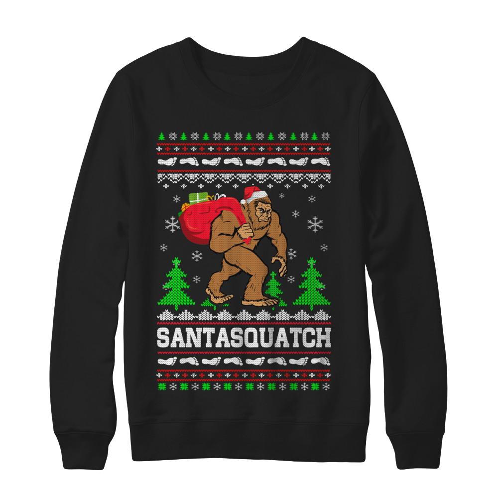 Funny Santasquatch Bigfoot Ugly Christmas Sweater Gift-T-Shirt & Sweatshirt-Crewneck Sweatshirt-Black