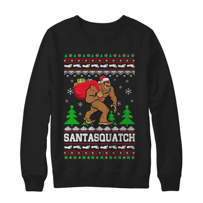 Funny Santasquatch Bigfoot Ugly Christmas Sweater Gift-T-Shirt & Sweatshirt-Crewneck Sweatshirt-Black
