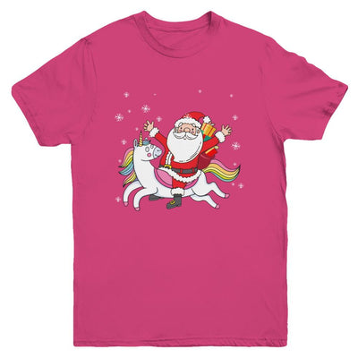Santa Riding Unicorn Christmas Kids Girls Women Xmas Youth-Youth Shirt-Youth T-Shirt-Heliconia