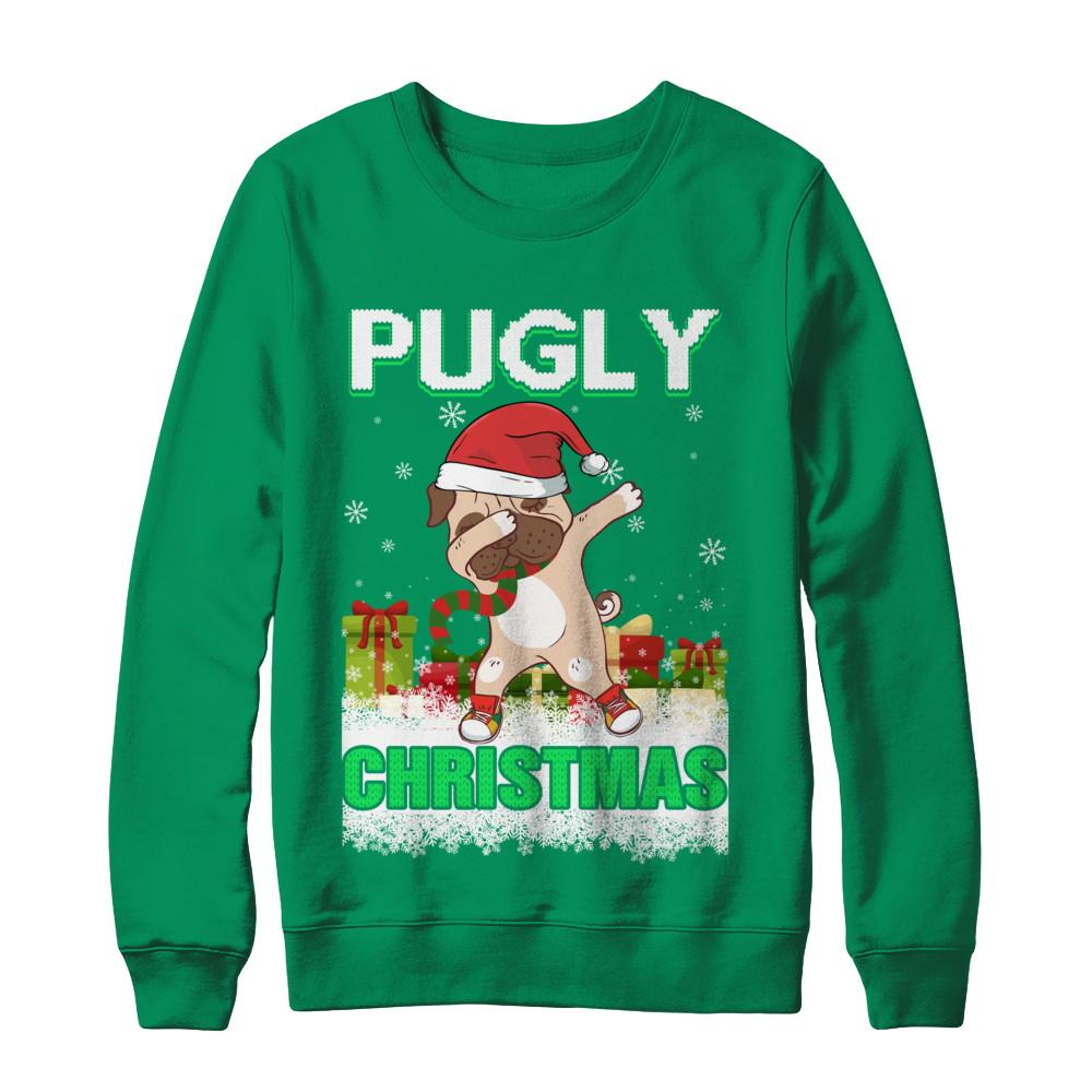 Dabbing Pug Claus Pugly Christmas Ugly Sweater Christmas-T-Shirt & Sweatshirt-Crewneck Sweatshirt-Irish Green