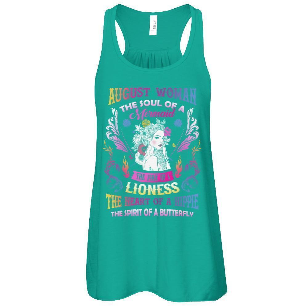 August Woman The Soul Of A Mermaid Birthday-T-Shirt & Tank Top-Women's Flowy Racerback Tank-Kelly