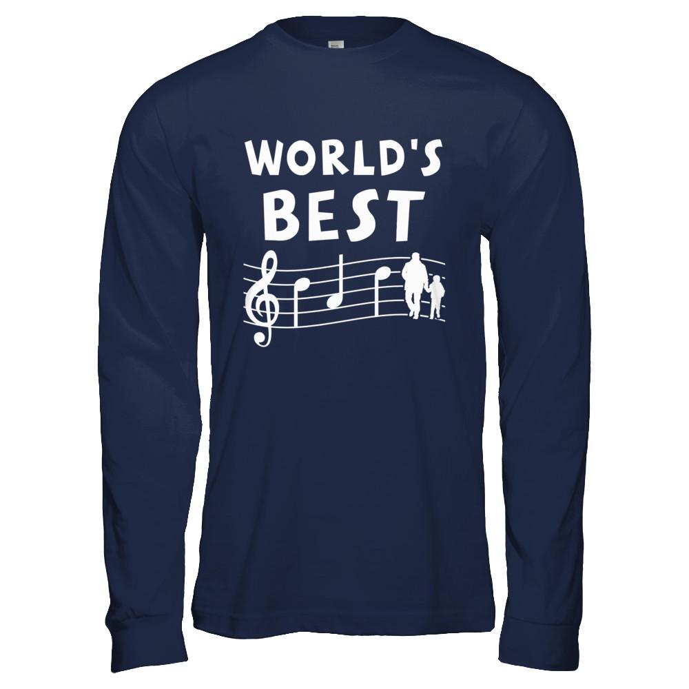 World's Best Dad Ever Treble Clef Musician Fathers Day-T-Shirt & Hoodie-Long Sleeve T-Shirt-Navy