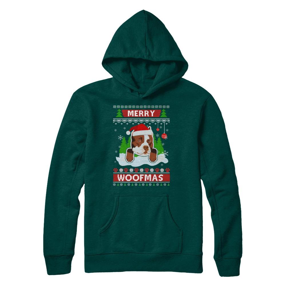 Pitbull Merry Woofmas Ugly Christmas Sweater-T-Shirt & Sweatshirt-Pullover Hoodie-Deep Forest