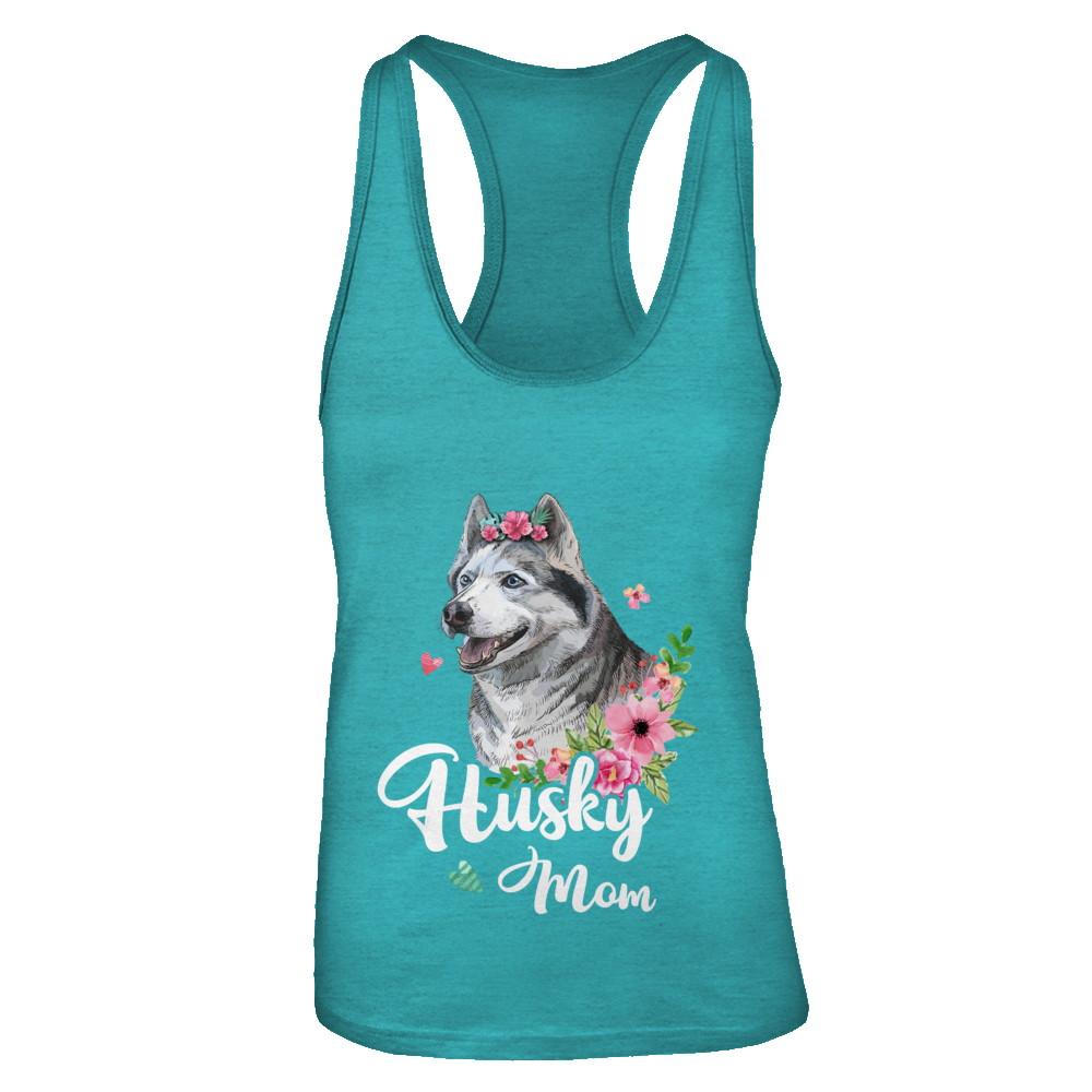 Husky Mom Funny Dog Mom Gift Idea-T-Shirt & Tank Top-Women's Ideal Racerback Tank-Tahiti Blue