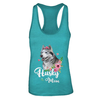 Husky Mom Funny Dog Mom Gift Idea-T-Shirt & Tank Top-Women's Ideal Racerback Tank-Tahiti Blue