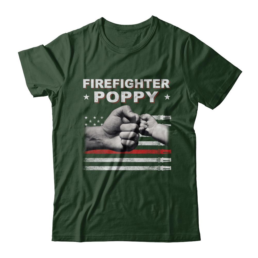 Firefighter Fireman Poppy American Flag Fathers Day-T-Shirt & Hoodie-Classic T-Shirt-Forest Green