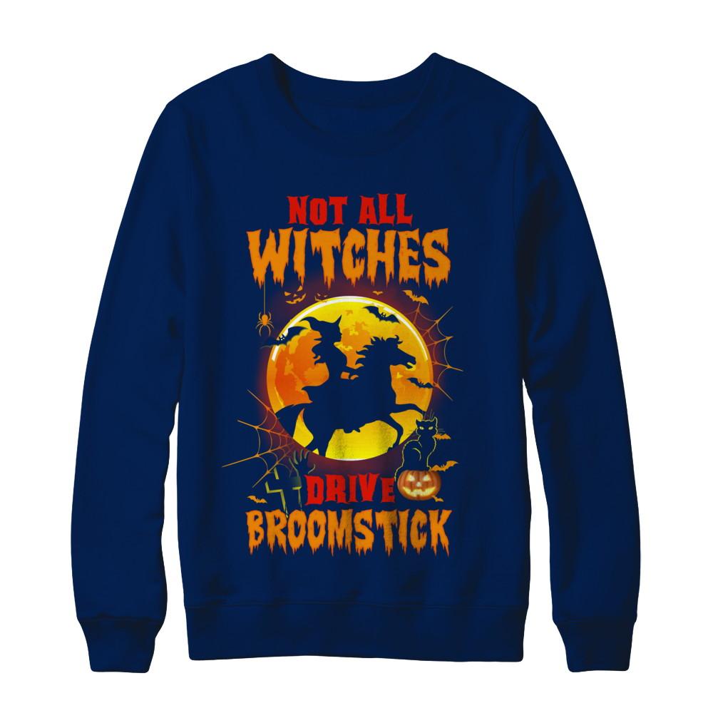 Not All Witches Drive Broom Funny Halloween Horse-T-Shirt & Sweatshirt-Crewneck Sweatshirt-Navy