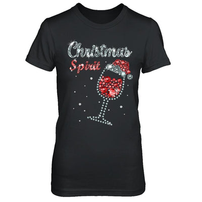 Diamond Christmas Spirit Santa Hat Wine Glass-T-Shirt & Sweatshirt-Women's T-Shirt-Black