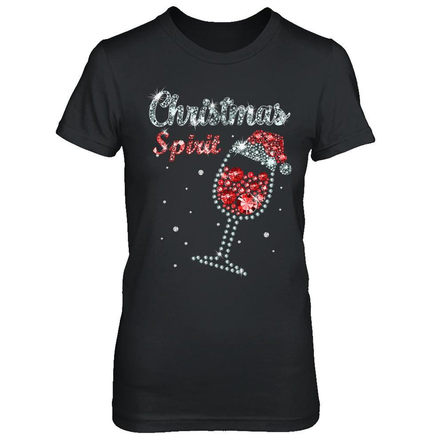 Diamond Christmas Spirit Santa Hat Wine Glass-T-Shirt & Sweatshirt-Women's T-Shirt-Black