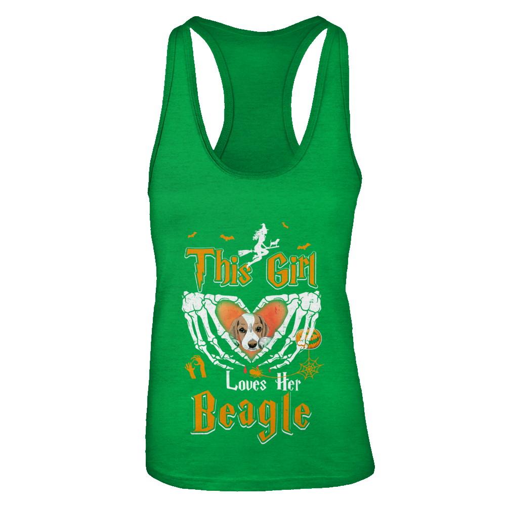 This Girl Love Her Dog Beagle Halloween-T-Shirt & Tank Top-Women's Ideal Racerback Tank-Kelly Green