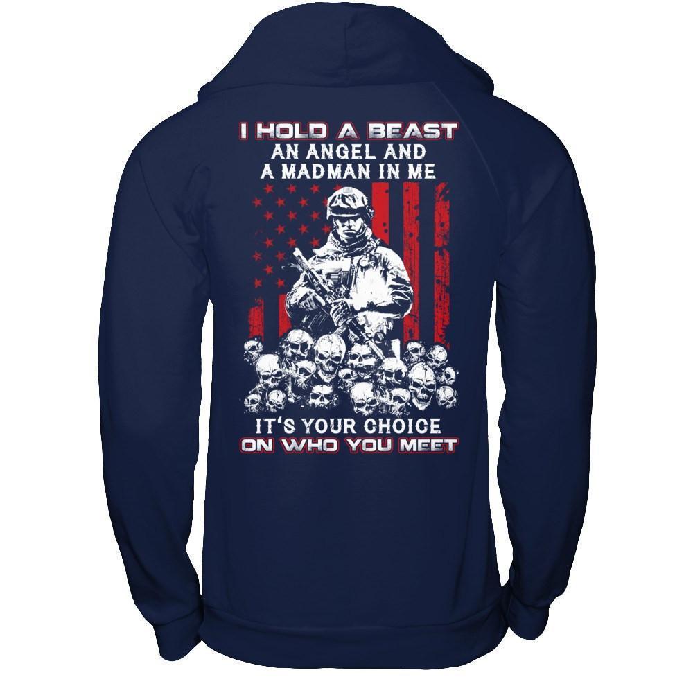 Veteran I Hold A Beast An Angel And A Madman In Me-T-Shirt & Hoodie-Pullover Hoodie-Navy