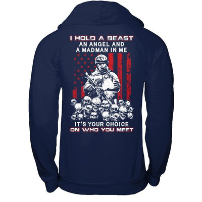 Veteran I Hold A Beast An Angel And A Madman In Me-T-Shirt & Hoodie-Pullover Hoodie-Navy