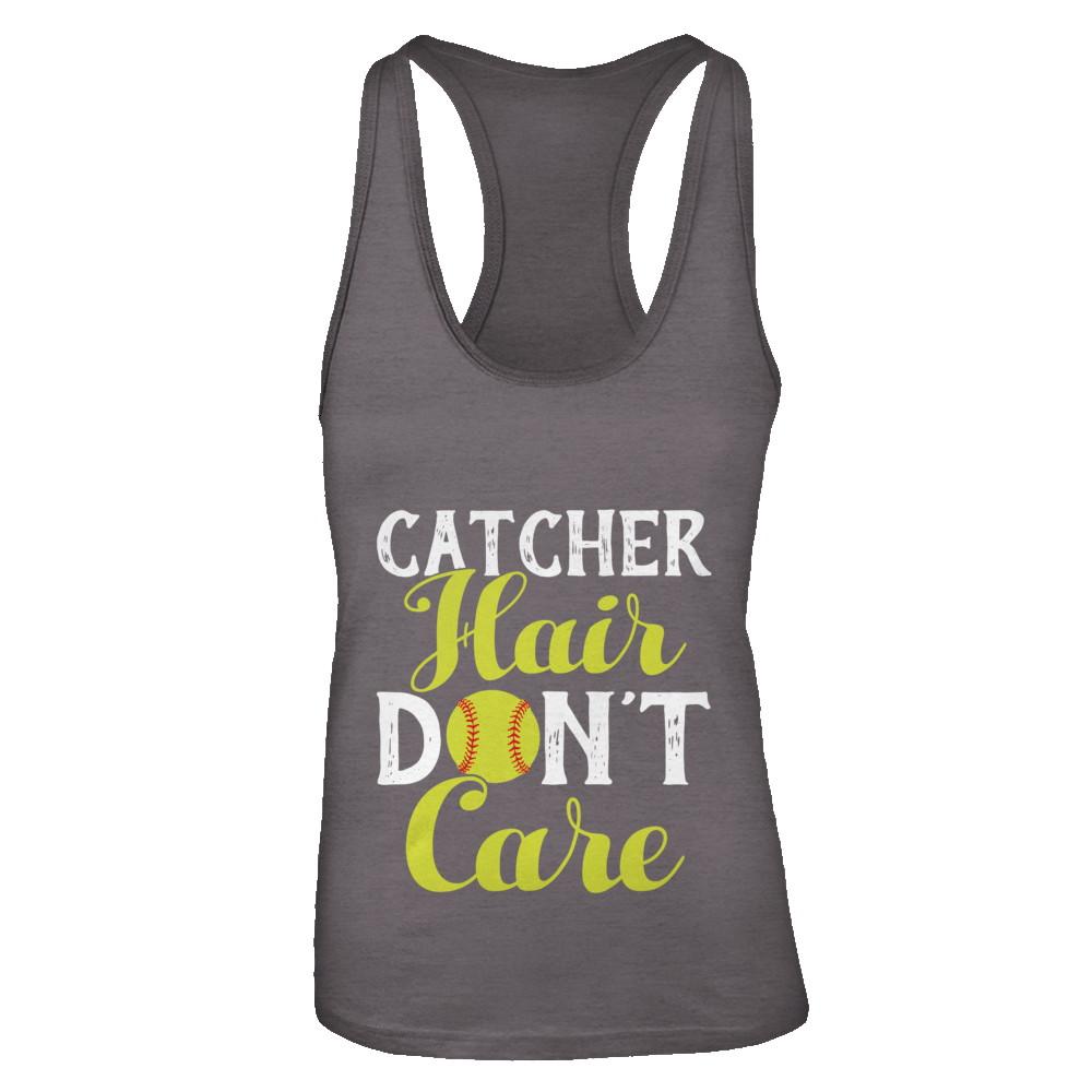 Catcher Hair Don't Care Softball-T-Shirt & Tank Top-Women's Ideal Racerback Tank-Dark Grey