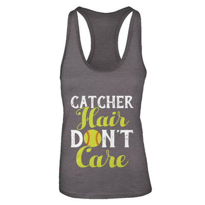Catcher Hair Don't Care Softball-T-Shirt & Tank Top-Women's Ideal Racerback Tank-Dark Grey