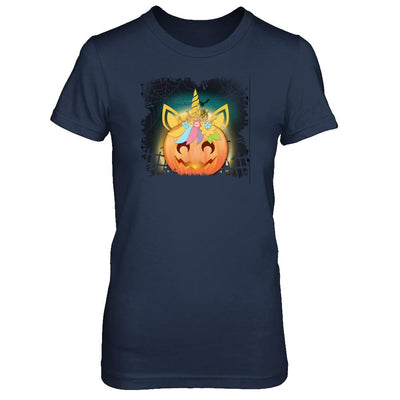 Kids Girls Unicorn Pumpkin Queen Halloween-T-Shirt & Tank Top-Women's T-Shirt-Navy